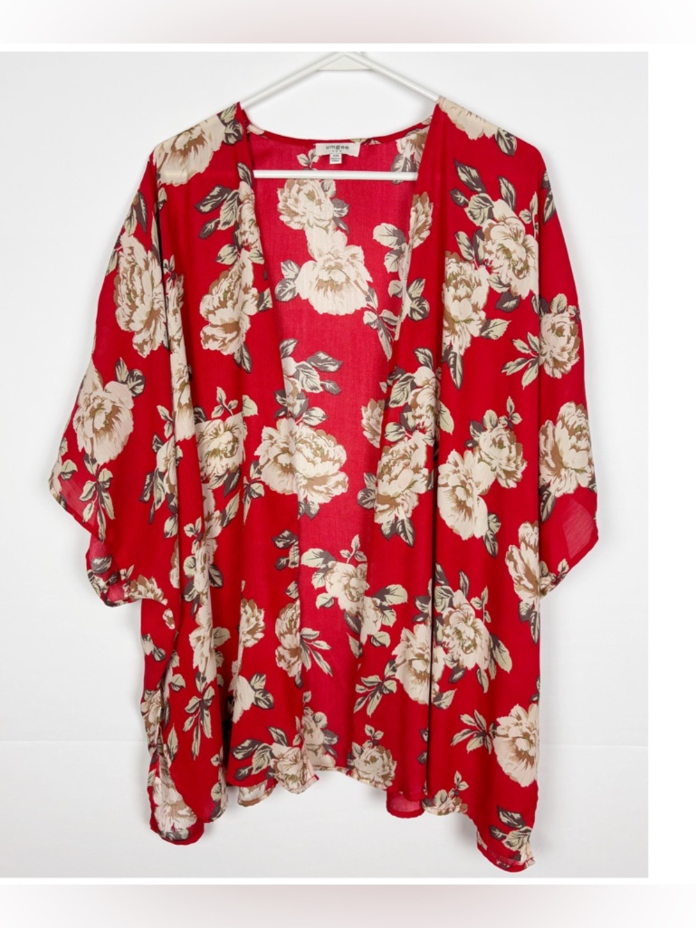 Umgee Kimono Size SlM Red Floral Open Front Boho - Picture 6 of 6